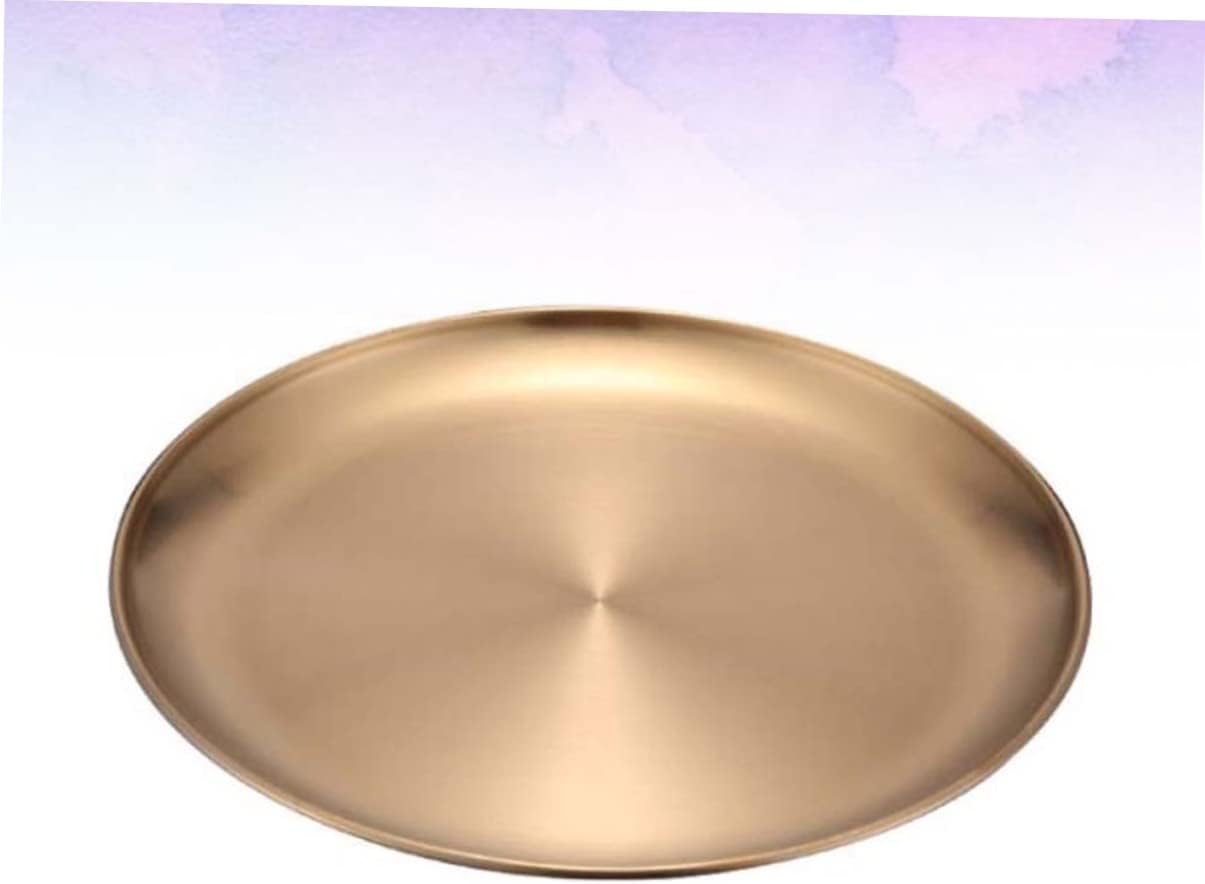 Unomor 1Pc Stainless Steel Food Serving Plate Golden Kitchen Gadget for Home Use and Dish for Storage of Bread Nuts and Desserts Present Choice - Image 6