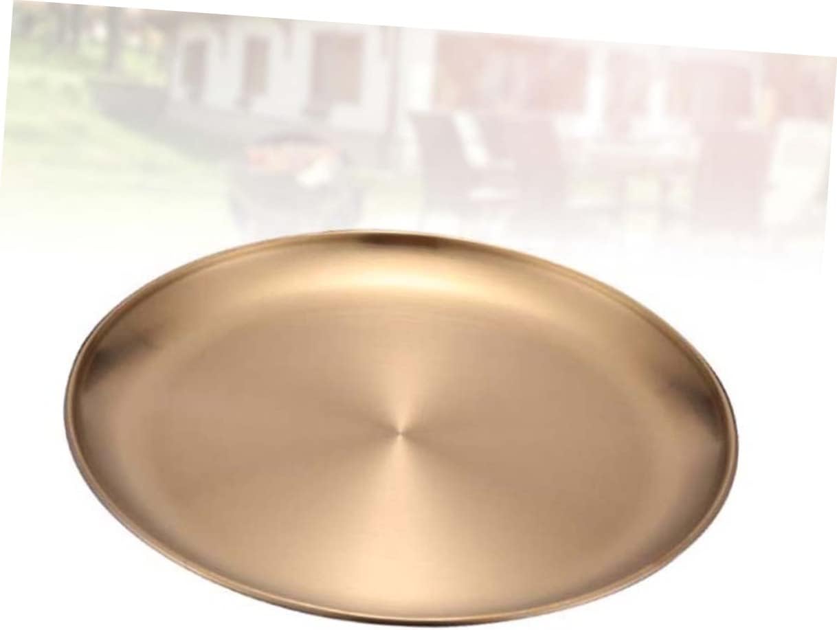 Unomor 1Pc Stainless Steel Food Serving Plate Golden Kitchen Gadget for Home Use and Dish for Storage of Bread Nuts and Desserts Present Choice - Image 2