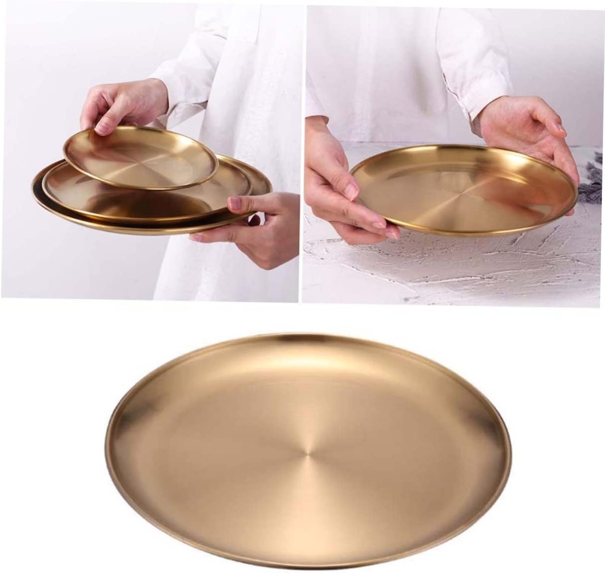 Unomor 1Pc Stainless Steel Food Serving Plate Golden Kitchen Gadget for Home Use and Dish for Storage of Bread Nuts and Desserts Present Choice - Image 4