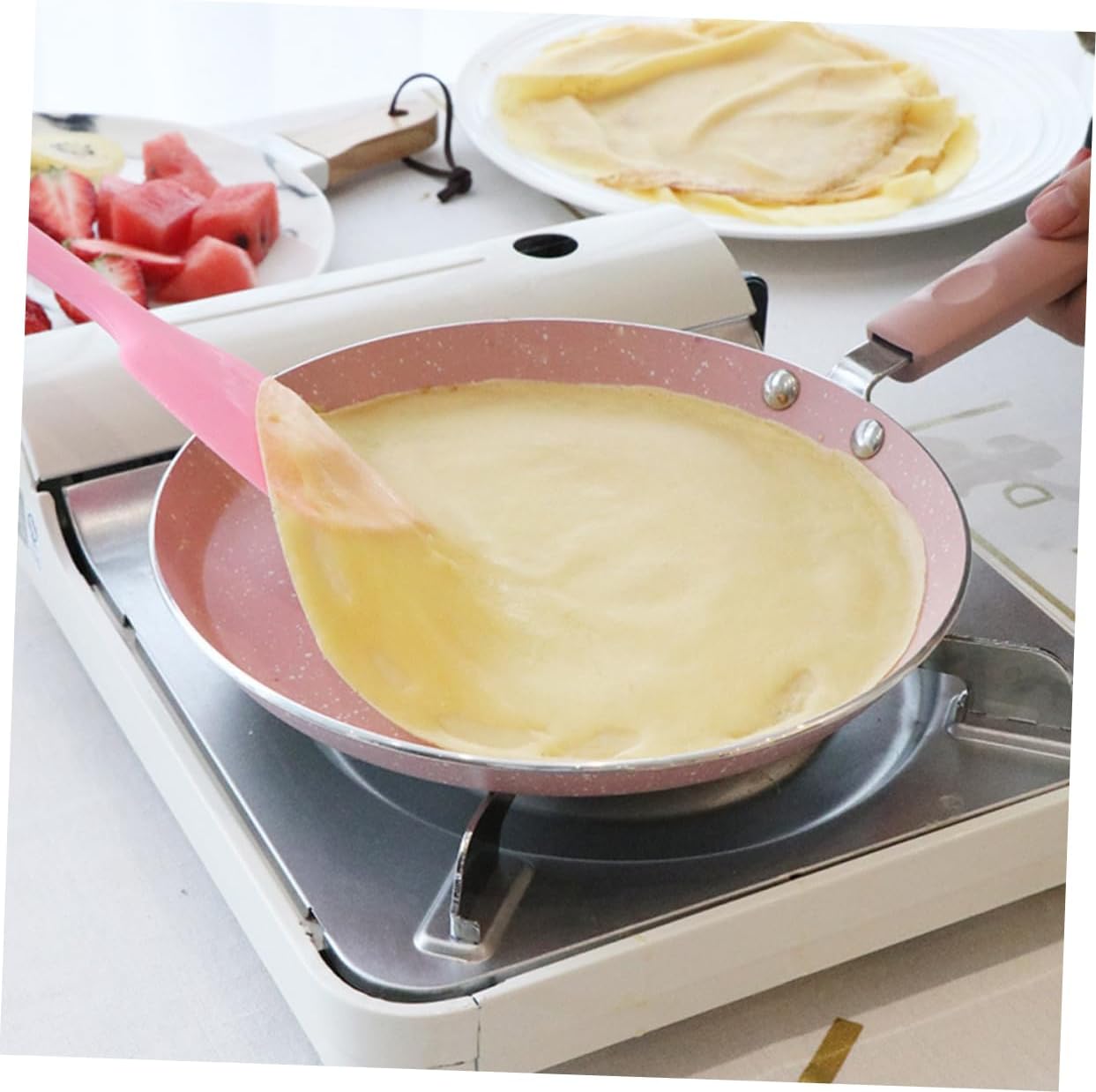 PRETYZOOM Aluminum Non Stick Frying Pan Pink Omelette Pancake Pan Kitchen Gadget for Home Restaurant Easy Release Surface Design for Quick Cooking - Image 3