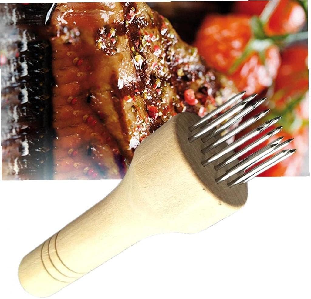 Stainless Steel Meat Mallet Meat Needle Tenderizer with Wood Handle Kitchen Food Processing Gadget for Beef Pork - Image 3