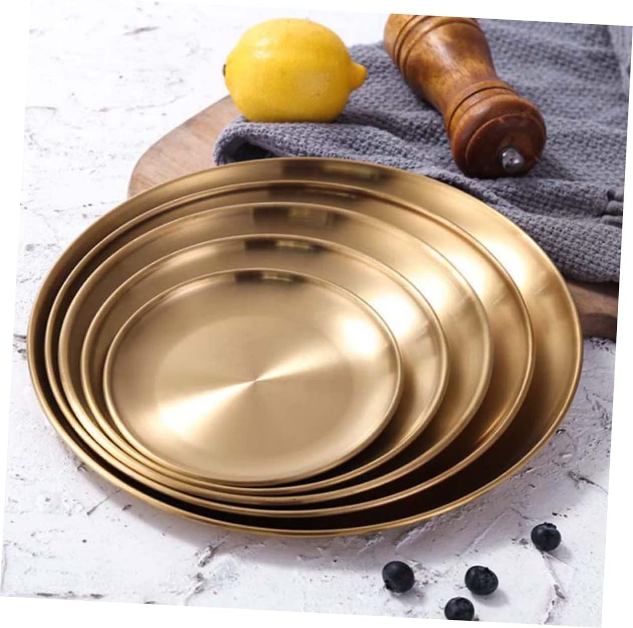 Unomor 1Pc Stainless Steel Food Serving Plate Golden Kitchen Gadget for Home Use and Dish for Storage of Bread Nuts and Desserts Present Choice - Image 8
