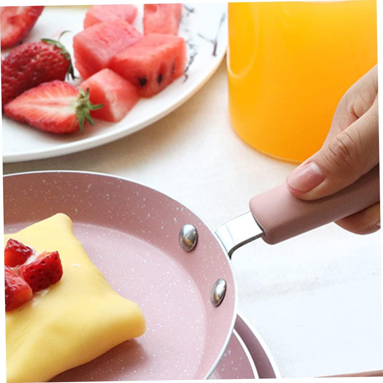 PRETYZOOM Aluminum Non Stick Frying Pan Pink Omelette Pancake Pan Kitchen Gadget for Home Restaurant Easy Release Surface Design for Quick Cooking - Image 4