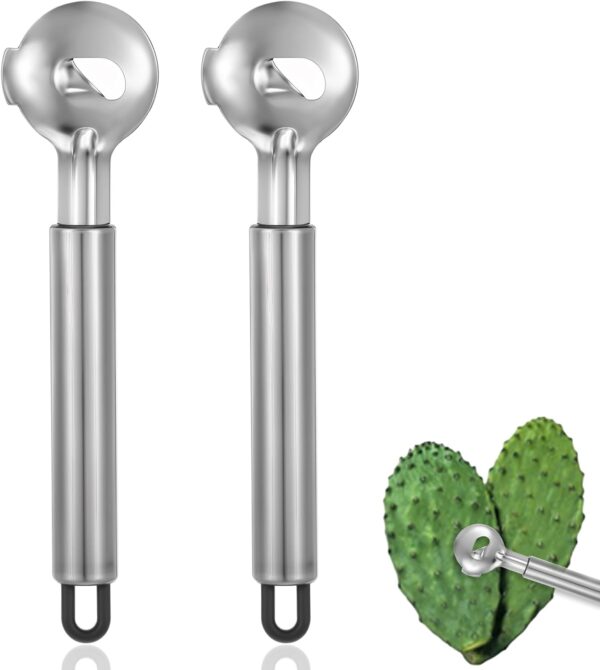 2Pcs Spoon Cactus Peeler, Multi-Function Pelador de Nopales Stainless Steel Cactus Peeler Tool Pelador de Papas Noodle Cutter Knife with Hole with Long Handle for Kitchen Gadgets Accessory