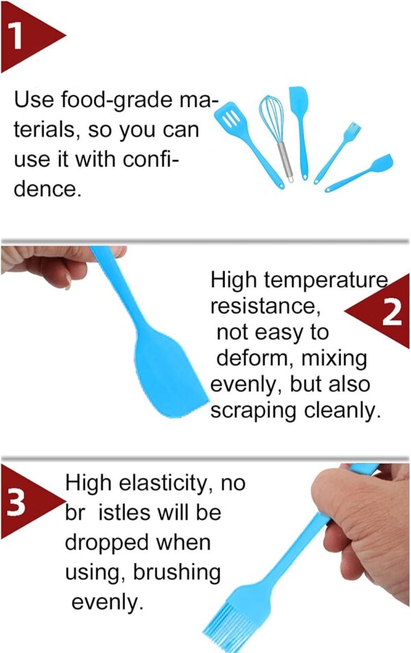 5 Pcs Silicone Cooking Utensil Set, Egg Beater Kitchen Scraper Oil Brush, Kitchen Utensil for Home Bakery - Image 2