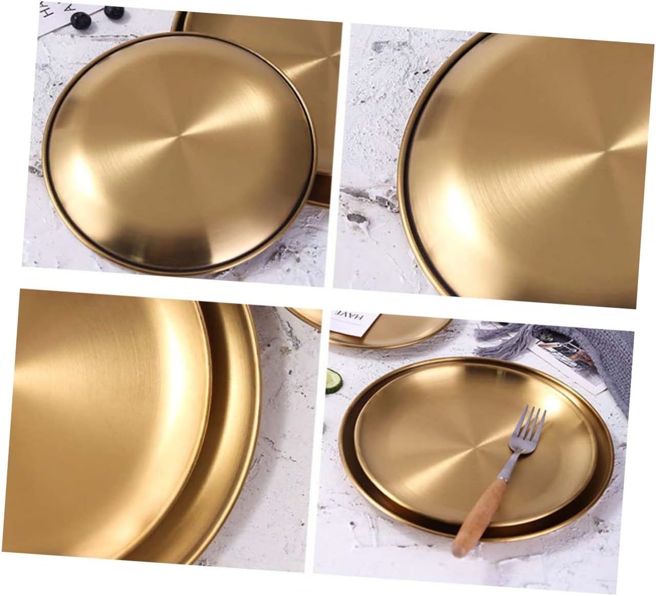 Unomor 1Pc Stainless Steel Food Serving Plate Golden Kitchen Gadget for Home Use and Dish for Storage of Bread Nuts and Desserts Present Choice - Image 9