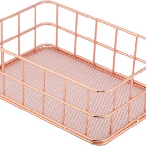 Rose Gold Iron Grid Metal Baskets For Organizing, Wire Storage Baskets, Organizer Storage Holder Desktop Decor Tray Net Basket Storage Bins for Home Office and Students Pantry Organization (C)