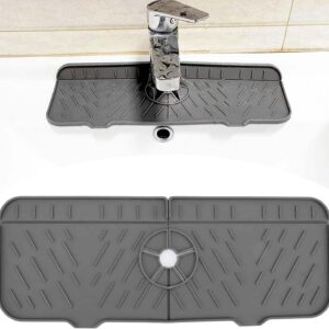 Kitchen Sink Splash Guard, 14.7x5.7in Silicone Faucet Mat Sink, Washable Reusable Sink Protectors for Kitchen Sink Accessories Gadgets, Drying Mat for Kitchen Counter (gray)
