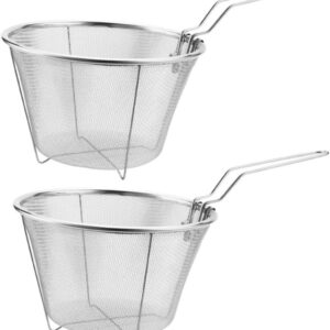 KICHOUSE 2pcs Stainless Steel Frying Baskets Heat-resistant Drain Colander for French Fries Fried Foods Kitchen Gadgets for Home Restaurant Use