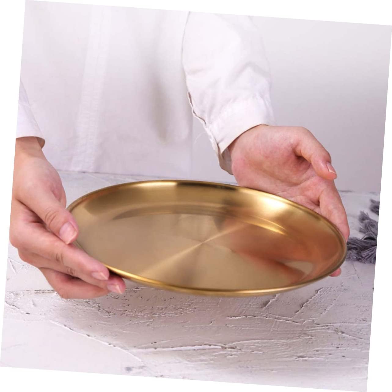 Unomor 1Pc Stainless Steel Food Serving Plate Golden Kitchen Gadget for Home Use and Dish for Storage of Bread Nuts and Desserts Present Choice - Image 5