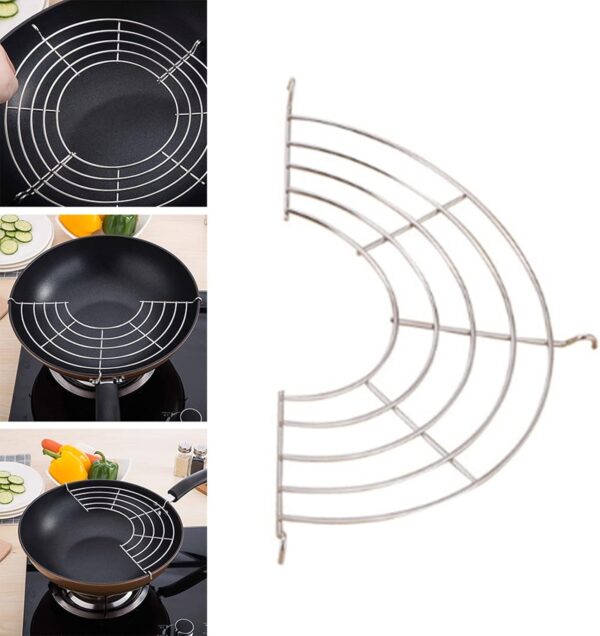 Wok Shelf,Stainless Steel Shelves Food Cooling Rack Strainer Kitchen Wok Fry Pan Pot Semi Circular Oil Drain Rack Oil Strainers Shelfs for Fry Pan Drainer Rack for Tempura Fried Chicken(large) - Image 7