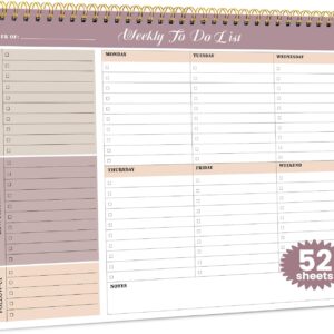 Weekly To Do List Notepad with 52 Undated Sheets（8.5"×11"）- Undated Weekly Planner Notepad for Office Desk Accessories and Supplies - Midnight Lilac