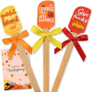 Thanksgiving Silicone Spatula Set Heat Resistant Home Kitchen Baking Decor Gift for Mom Food Grade Idea Birthday Housewarming Wedding Party with Wooden Handle and Colorful Ribbon Bows Mixing Cooking