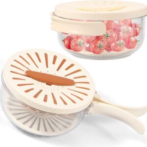 2Pcs 2-in-1 Draining and Preservation Basket, Fruit Drain Basket with Lid Vegetable Washing Bowl Concealed Folding Handle, Portable Fruit Drainer Container, Kitchen Gadgets