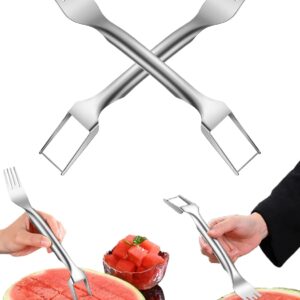 2-In-1 Stainless Steel Fruit Cutter - Watermelon Cutter Slicer Tool, 2024 Upgrade Portable Dual Head Fruit Forks Slicer Knife For Home Party Camping Kitchen Gadget (Silver,2)