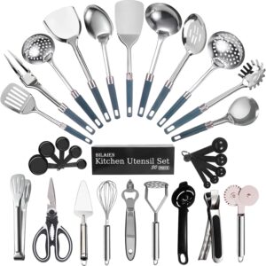 Kitchen Utensils Set- 30 PCs Stainless Steel Cooking Utensils Set with Mashers,Tongs, Whisk,Skimmers,Spoon Spatula &Turner,PP Handles Kitchen Gadgets&Tools Set for Nonstick Cooking Accessories.