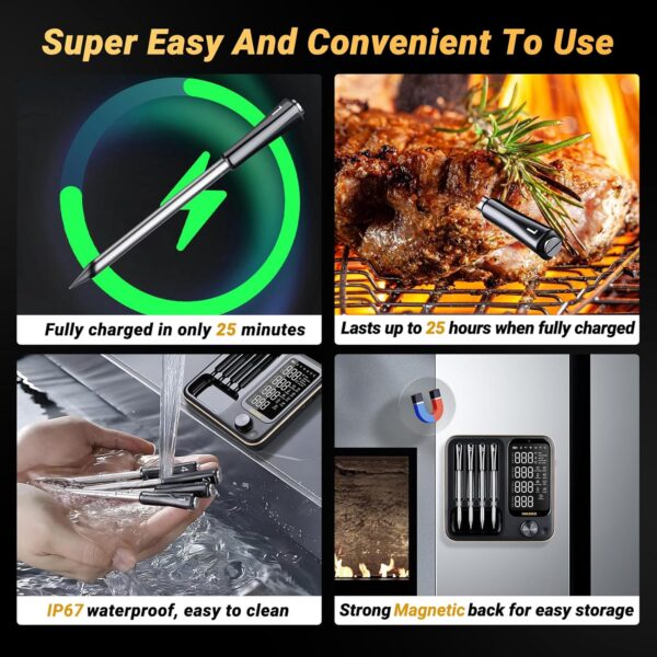 Wireless Meat Thermometer with 4 Probes, Inkbird Wifi BluetoothThermometer Digital Wireless for Rotisserie Grill Oven,Unlimited Range Dishwasher Waterproof Bluetooth Meat Thermometer for iOS & Android - Image 6