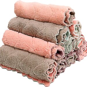 Microfiber Kitchen Washcloths, Super Absorbent Coral Velvet Dishtowels, Premium Table Cleaning Cloths, Non-Stick Oil Quick Dry Dish Towels, Soft Tea Towels, 10 Pack