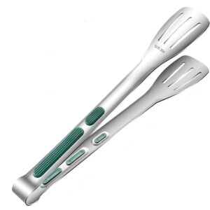 Durable Cooking Tongs with Green Non-slip Handle,Multipurpose Heavy Duty Kitchen Tongs,Stainless Steel Metal Tongs Kitchen Gadgets for Home Cooking(11.22x1.77Inch)