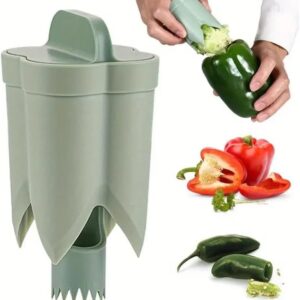 Pepper Seed Corer Remover, 2 in 1 Fruit Bell Pepper Cutter Quickly Cutting and Deseeding Bell Pepper Corer Tool for Vegetables Kitchen Gadget Home Camping (1, Green)