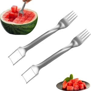 2 PCS Watermelon Fork Slicer Cutter, Stainless Steel, Silver, Ideal for Home, Party, Camping, Kitchen Gadget