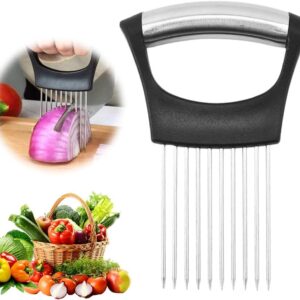 2025 New Onion Holder for Slicing, Stainless Steel Onion Slice Holder Lemon Slicer Vegetable Cutter, Kitchen Gadgets Chopper Slicing Assistant Tool for Meat, Onion, Potato, Tomato (1 Pcs)