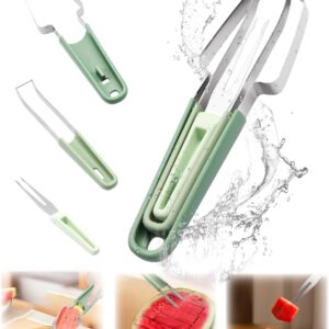 Stainless Steel 3-in-1 Watermelon Cutter Slicer Tool Portable Watermelon Popsicle Cutter Multifunctional Handheld Fruit Fork Quickly Cutting Tool Slicer Set for Home Camping Kitchen Gadgets（1PCS）