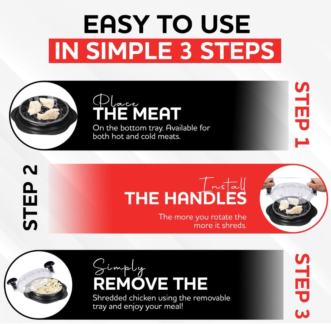 Pro Chicken Shredder with Suction Cups - Large Chicken Shredder Tool Twist with Ergonomic Handle, Transparent Lid & Anti-Slip Design - Meat Shredder Tool, Kitchen Gadgets & Home Essentials - Image 5