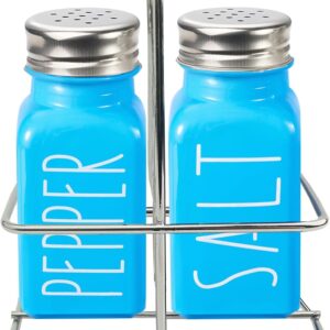 Sky Blue Salt and Pepper Shakers Set,Glass Salt And Pepper Shakers With Stainless Steel Lid,Farmhouse Decor for Kitchen,Kitchen Gadgets for Thanksgiving,Cute Salt Shaker,No Rubbing Off(SKY BLUE)