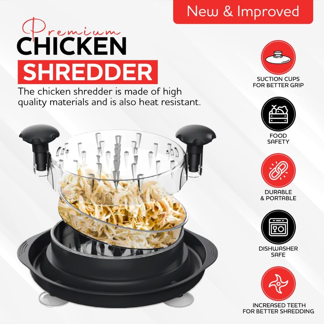 Pro Chicken Shredder with Suction Cups - Large Chicken Shredder Tool Twist with Ergonomic Handle, Transparent Lid & Anti-Slip Design - Meat Shredder Tool, Kitchen Gadgets & Home Essentials - Image 4