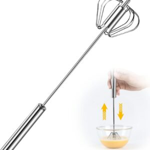 Stainless Steel Semi-Automatic Whisk, 2024 New Stainless Steel Egg Whisk Hand Push Rotary Whisk Blender, Hand Push Mixer Stirrer Tool for Cooking Kitchen Home Egg Milk (10in)