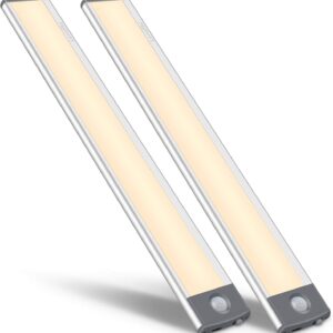 LEPOTEC 54-LED Motion Sensor Cabinet Light,Under Counter Closet Wireless USB Rechargeable Kitchen Night Lights,Battery Powered for Wardrobe,Cabinet,Cupboard（Warm Light）-2Pack