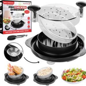 Pro Chicken Shredder with Suction Cups - Large Chicken Shredder Tool Twist with Ergonomic Handle, Transparent Lid & Anti-Slip Design - Meat Shredder Tool, Kitchen Gadgets & Home Essentials