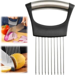 Stainless Steel Onion Slice Holder, Lemon Slicer Vegetable Cutter, Chopper Slicing Assistant Tool for Meat, Onion, Potato, Tomato Home Kitchen Tools (1 PCS)