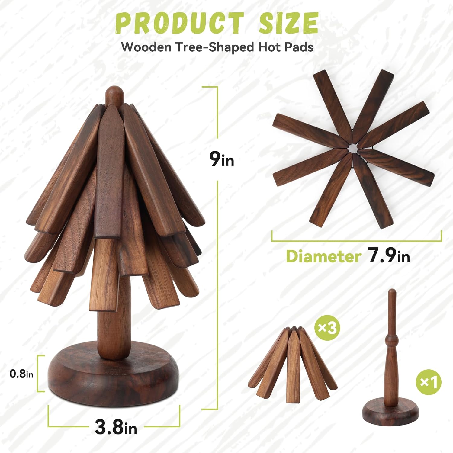 Black Walnut Wood Table Mat Set,Wood Coasters, Creative Small Tree Coaster, Wooden Trivets for Hot Dishes,Unique Kitchen Gadgets, Home Desktop Decorations (Black Walnut) - Image 2