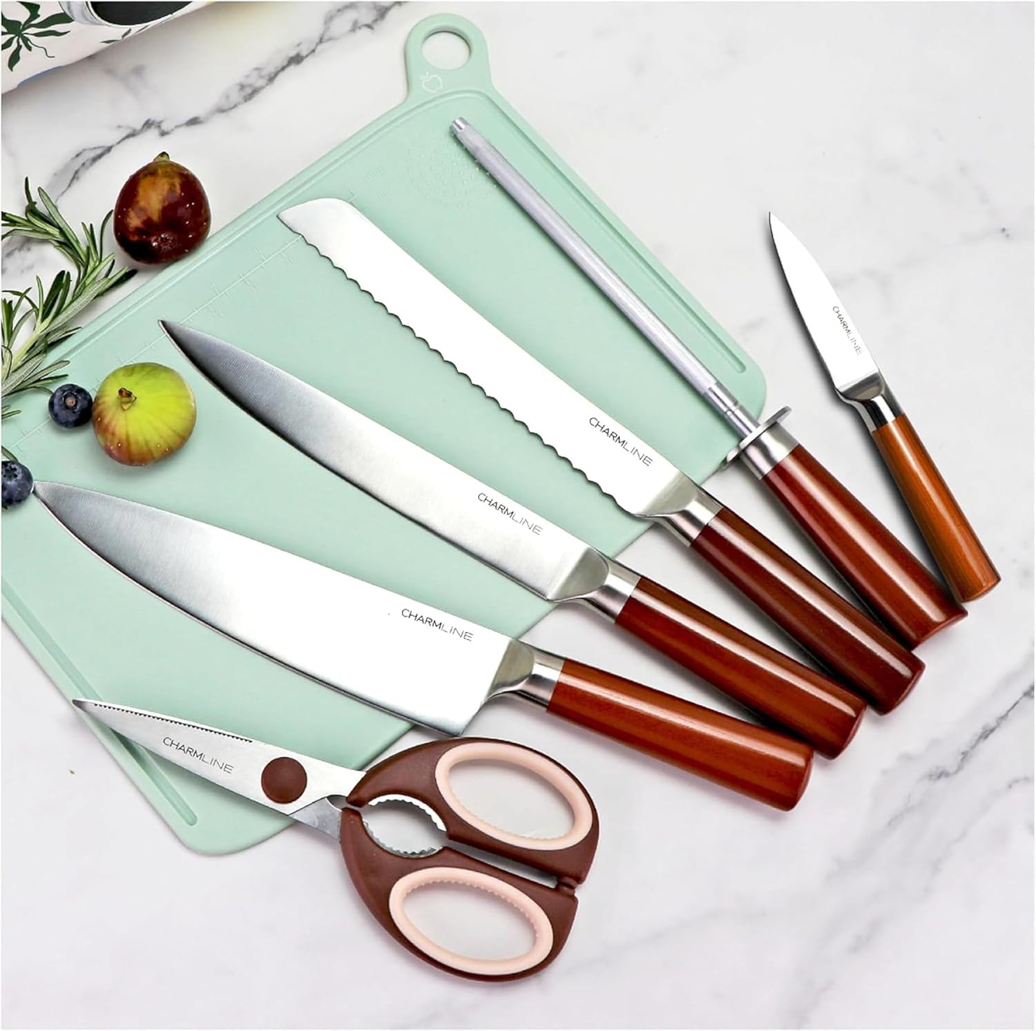 Charmline Smart Cutting Board and Knife Set with Holder, Double Cleaning and Drying Function, Space Saving Smart Home Gadgets, Keeping Kitchen Clean and Tidy, Brown - Image 6