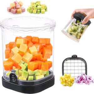 Fruit Chopper Cup - Fruit dicer - Vegetable Chopper - Fruit and Vegetable Speed Chopper with Push Plate - Detachable Fruit Cutter - Kitchen Gadgets - Home Essentials (Black)