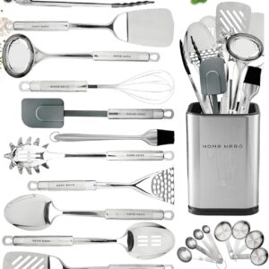 Home Hero 32 Pcs Stainless Steel Kitchen Utensils Set - Nonstick Stainless Steel Cooking Utensils Set - Heat Resistant Kitchen Essentials & Metal Kitchen Gadgets (32 Pcs)