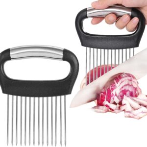 JAYVAR Large Onion Holder for Slicing, Large Onion Cutter Vegetable Chopper, Stainless Steel Tomato Slicer for Potato Lemon, Practical Meat Tenderizer Tool, Kitchen Food Slicer Guide for Neat Slicing