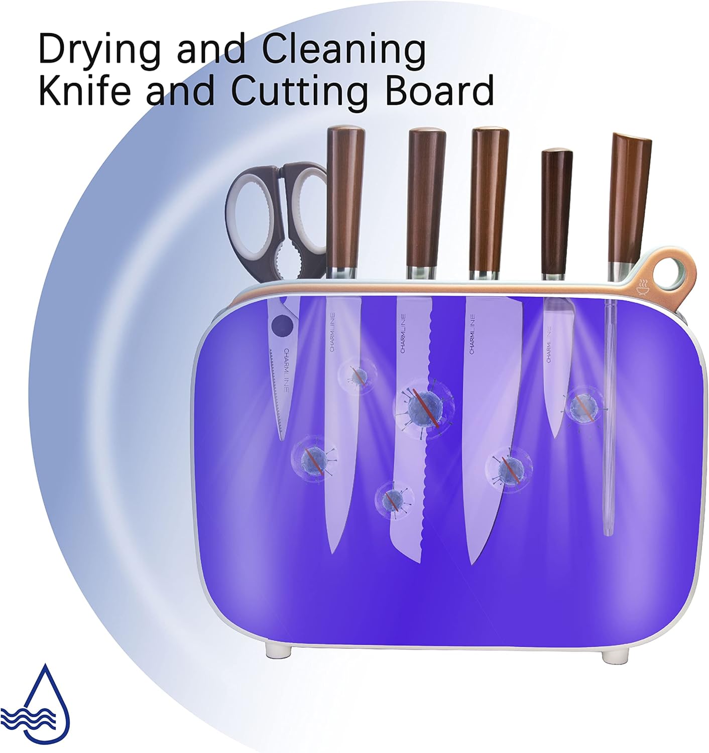 Charmline Smart Cutting Board and Knife Set with Holder, Double Cleaning and Drying Function, Space Saving Smart Home Gadgets, Keeping Kitchen Clean and Tidy, Brown - Image 4