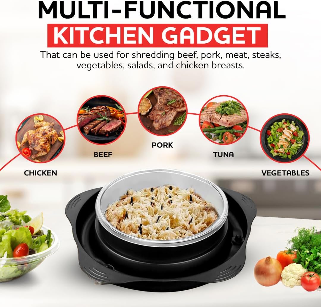 Pro Chicken Shredder with Suction Cups - Large Chicken Shredder Tool Twist with Ergonomic Handle, Transparent Lid & Anti-Slip Design - Meat Shredder Tool, Kitchen Gadgets & Home Essentials - Image 6