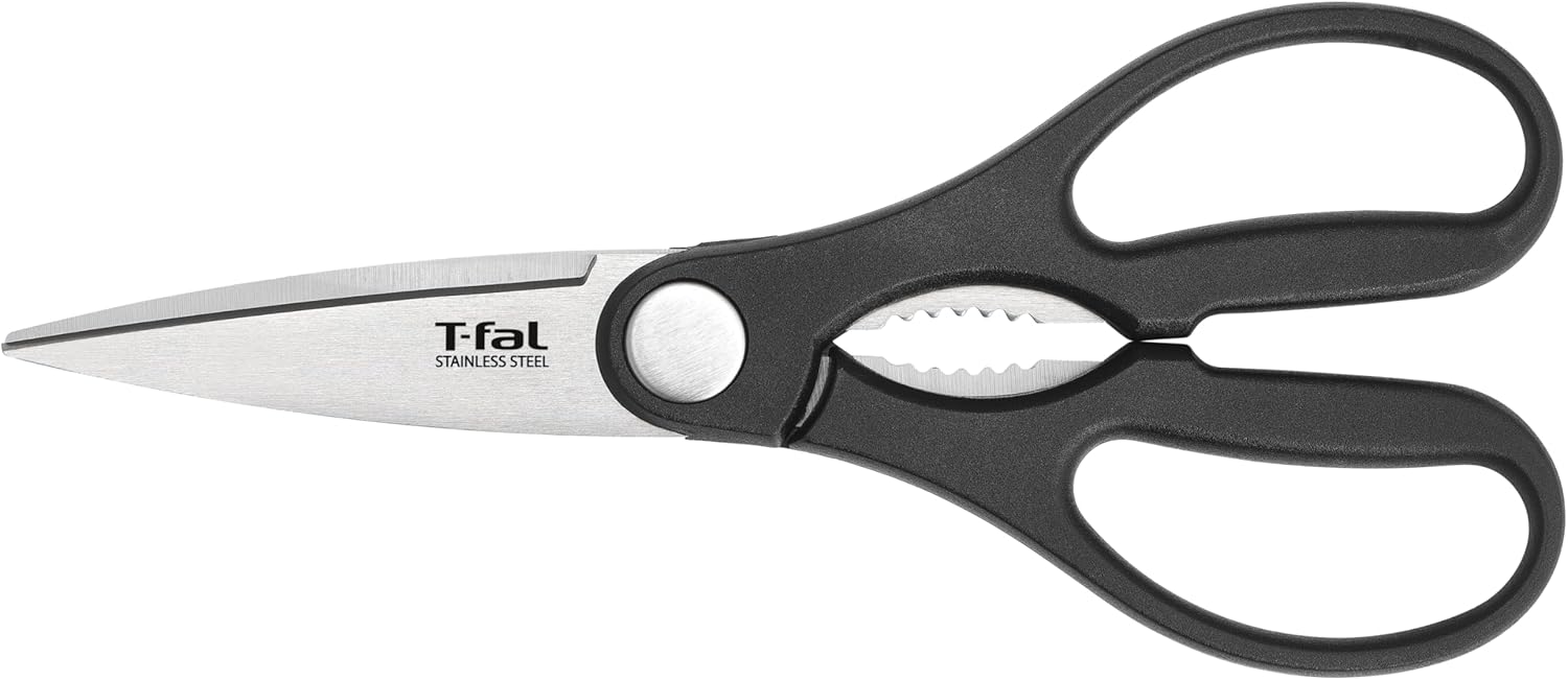 T-fal Ice Force German Stainless Steel Kitchen Scissors 6 Inch, Long Lasting Sharpness, High Cutting Precision, Superior Durability, Ultra Sharp, Cook Tool, Cookware Kitchen Gadget, Home, Black