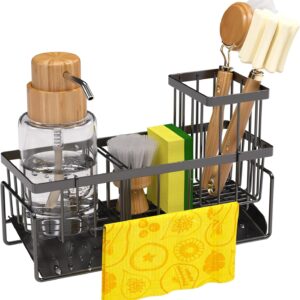 Kitchen Sink Caddy Organizer– Rustproof Sponge Holder for Sink with Drainage – Space-Saving Organizer for Storage & Countertop Organization – Kitchen Gadget & Accessory & Decor (Black)