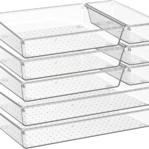 Criusia 8 Pack Drawer Organizer for Kitchen Gadgets, Large Clear Plastic Drawer Divider for Kitchen Accessories, Bathroom Organizers and Storage, Home Essentials for Makeup and Vanity Accessories