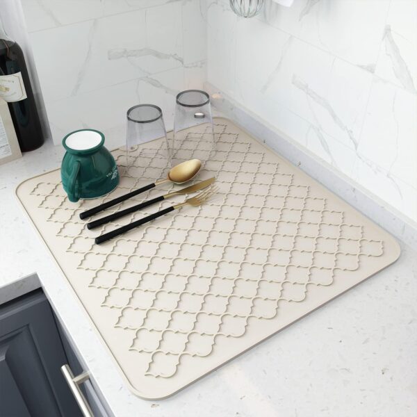 AMOAMI Dish Drying Mats for Kitchen Counter - Silicone Dish Drying Pad - Heat Resistant Mat - Kitchen Gadgets - Accessories - Small Appliances (16" x 18, BEIGE)