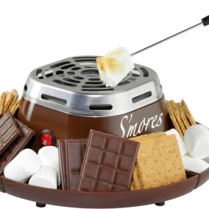 Nostalgia Tabletop Indoor Electric S'mores Maker - Smores Kit With Marshmallow Roasting Sticks and 4 Trays for Graham Crackers, Chocolate, and Marshmallows - Movie Night Supplies - Brown