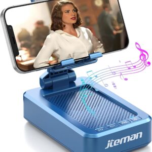 JTEMAN Phone Stand with Wireless Bluetooth Speaker, HD Surround Sound Bluetooth Speaker for Desk Perfect for Home Kitchen Gadgets Gifts,Compatible with iPhone/ipad/Samsung Galaxy(Blue)