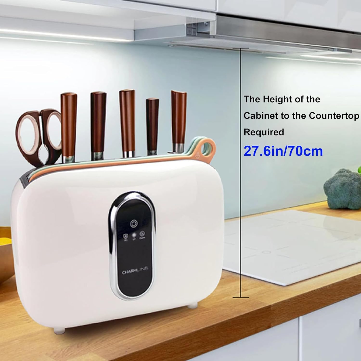 Charmline Smart Cutting Board and Knife Set with Holder, Double Cleaning and Drying Function, Space Saving Smart Home Gadgets, Keeping Kitchen Clean and Tidy, Brown - Image 3