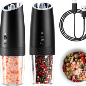 Salt and Pepper Grinder Set Electric Rechargeable, Gravity Automatic Salt and Pepper Mill Shakers for Home Cooking, 135ml Large Capacity Kitchen Gadgets Seasoning Spice Dispensers
