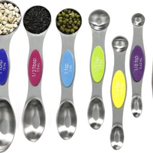 Multicolor Magnetic Measuring Spoons Set with Leveler - Stainless Steel, Stackable, Fits Spice Jars - For Baking Kitchen